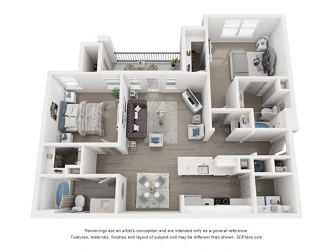 Floor plan for 2 beds, 2 baths, 1074 sqft